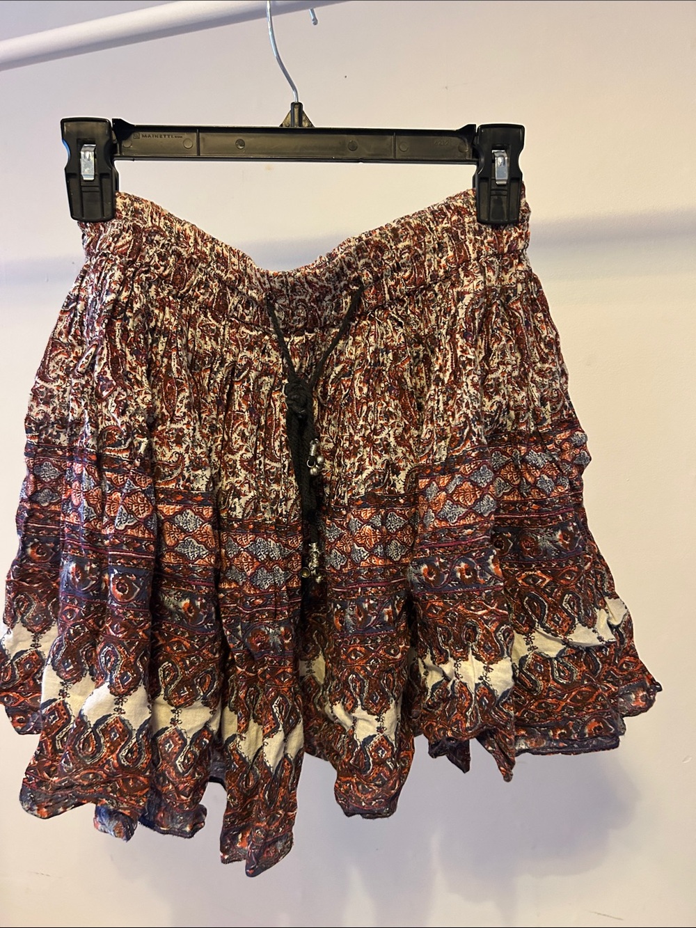 Band of Gypsies Rust & Cream Paisley Smocked Skater Skirt Y2K